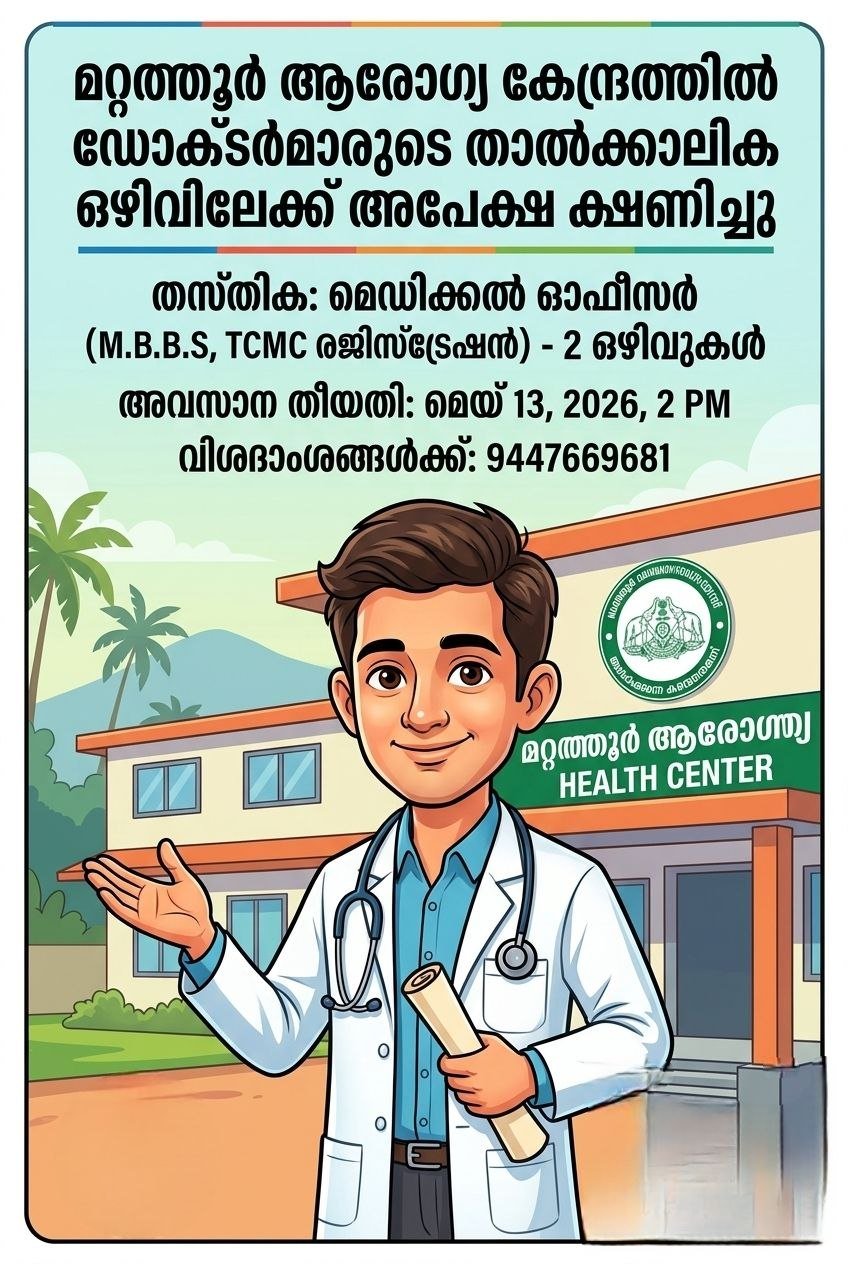 Applications invited for the Vacancy of Medical Officers at Mathur Health Centre